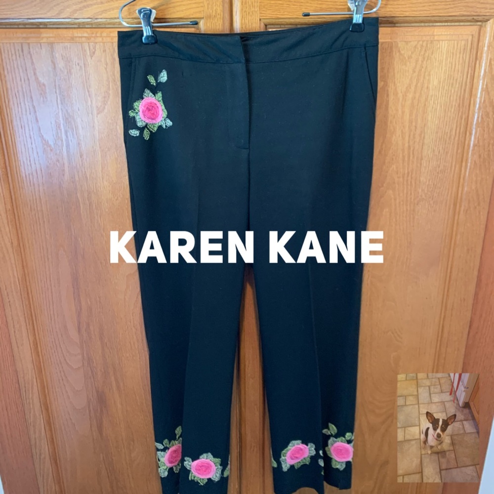Karen Kane embroidered black slacks size 6